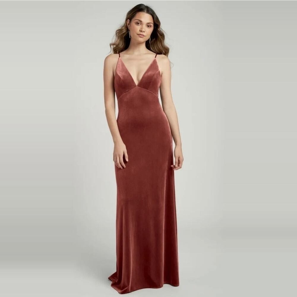 Jenny Yoo Melanie Maxi Slip Dress size 6 English Rose Stretch Velvet